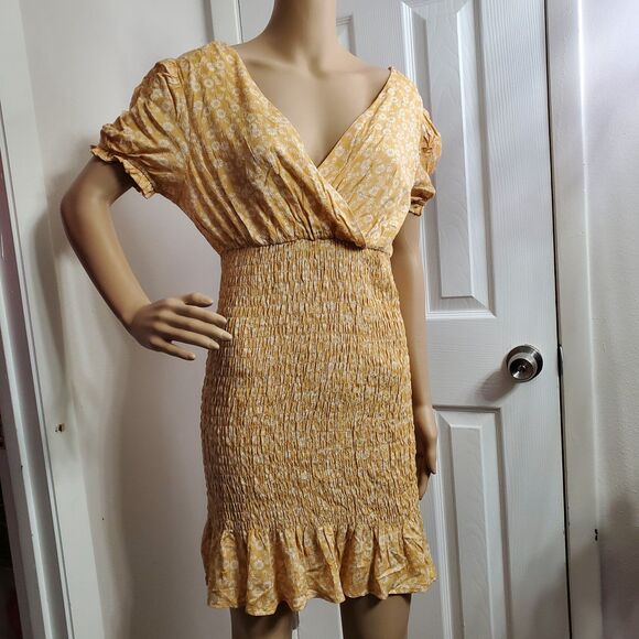 Lumiere URBAN OUTFITTERS Floral Spring Summer Mini Dress Large L Yellow - Picture 2 of 8